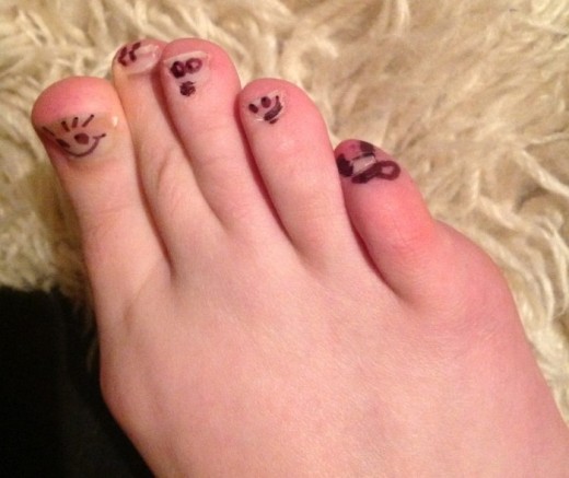 Pinky Toe is often confused, but pretends to get the joke. Pinky Toe sometimes gets left behind (owww).