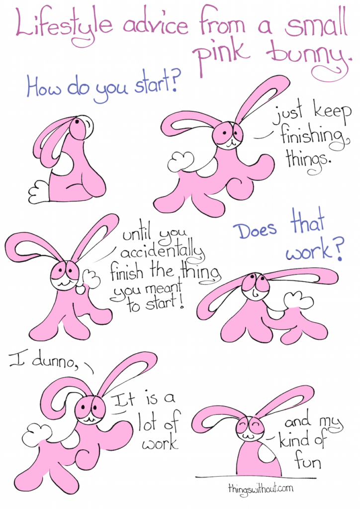 Lifestyle advice from a small pink bunny webcomic, see below for full transcript