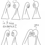 Webcomic Transcript. Thing 1: Do you believe in me? Thing 2: No Thing 2: I have evidence. Thing 1: Is it nice evidence? The Thing rest their head on each other. Thing 2: Yes.