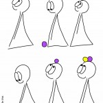 Thing 2 balances a purple ball on their head. The purple ball falls down. Thing 2 balances a purple ball on their head. The purple ball falls down. Thing 2 balances the purple ball on their head. There is a yellow ball at their base. Thing 2 balances the purple and yellow ball on their head.