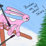 Bunny falling down a hill on skis