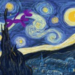 Chuffles the balloon unicorn drawn in the style of Vincent Van Gogh's Starry Night