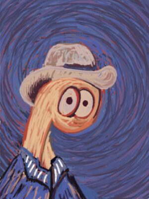 Thing in a straw hat in the style of Vincent Van Gogh's self portraits