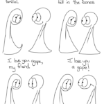 Agape Comic Transcript The two Things are having a conversation. Thing 1: Agape is my favorite love. It is big and unconditional and familial. Thing 1: It is warm hearted and universal. A positive regard that just is, felt in the bones. Thing 1: I love you agape, my friend. Thing 2: I love you a gape!