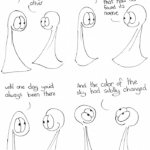 How Did We Become Friends Comic Transcript Thing 1 and Thing 2 are talking to each other. Thing 1: How did we become friends? Thing 2: I think we recognized each other. Thing 1: Slowly at first, like an itch of a memory. Thing 2: Or a curiosity that had not found its name. Thing 1: Until one day you'd always been there. Thing 2: And the color of the sky had subtly changed.